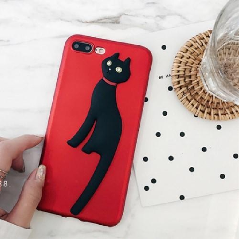 Macska 3D szilikon tok iPhone 6 Plus és iPhone 6s Plus készülékhez - piros/fekete