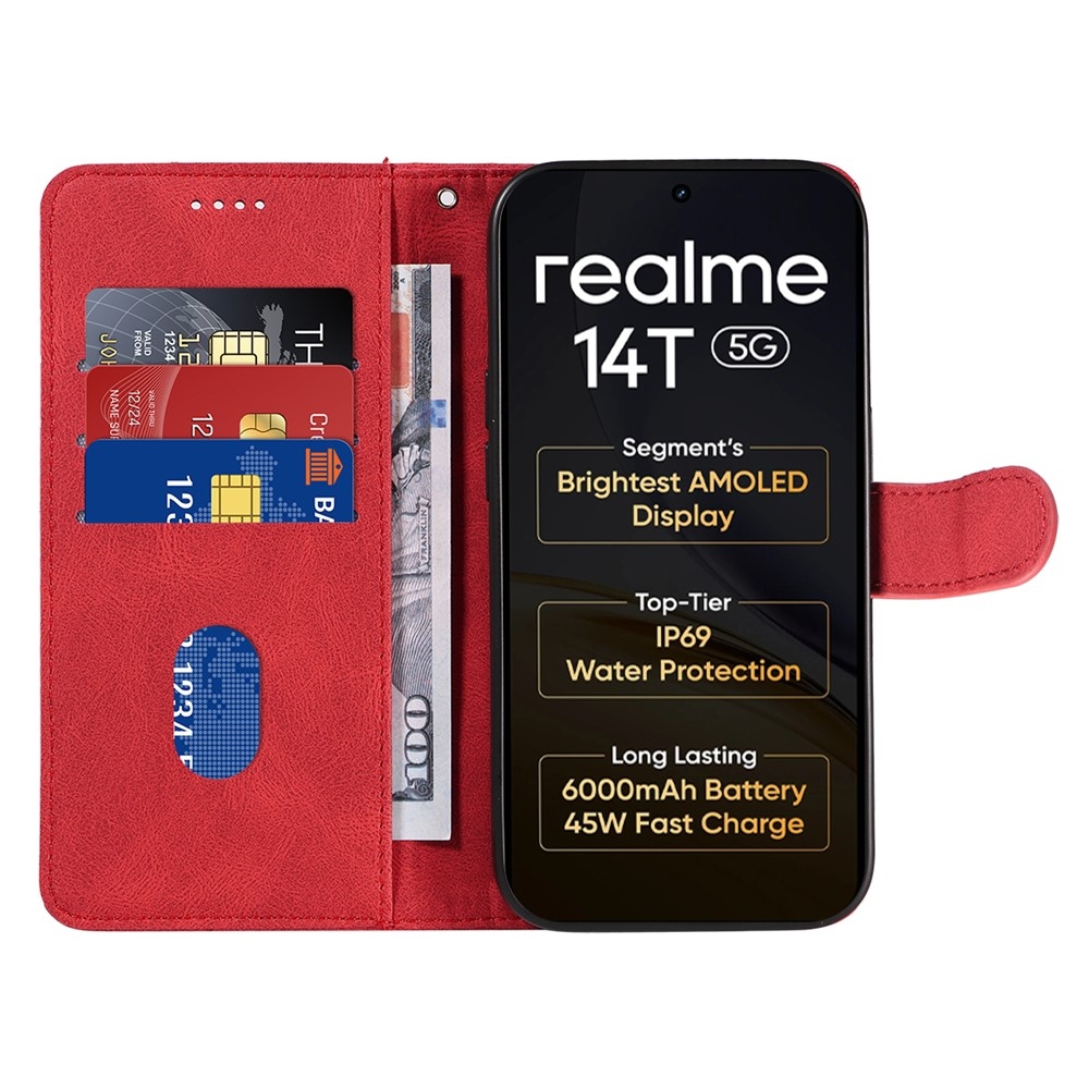 Ívelt könyvtáska a Realme 14 5G/14T 5G készülékhez - piros színű
