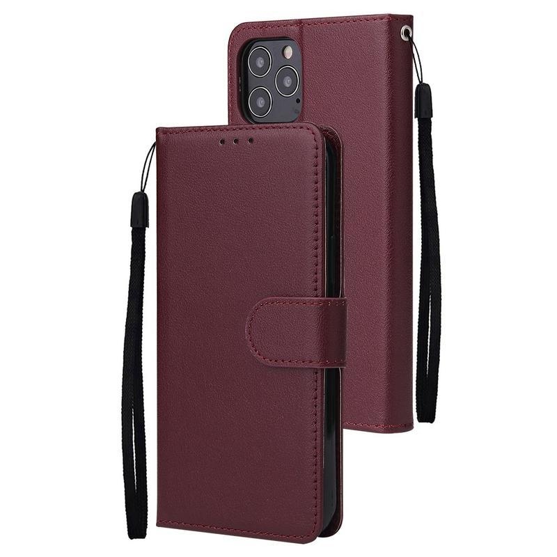 Cell PU bőr pénztárca tok iPhone 12 Pro/12 készülékhez - bordó színben