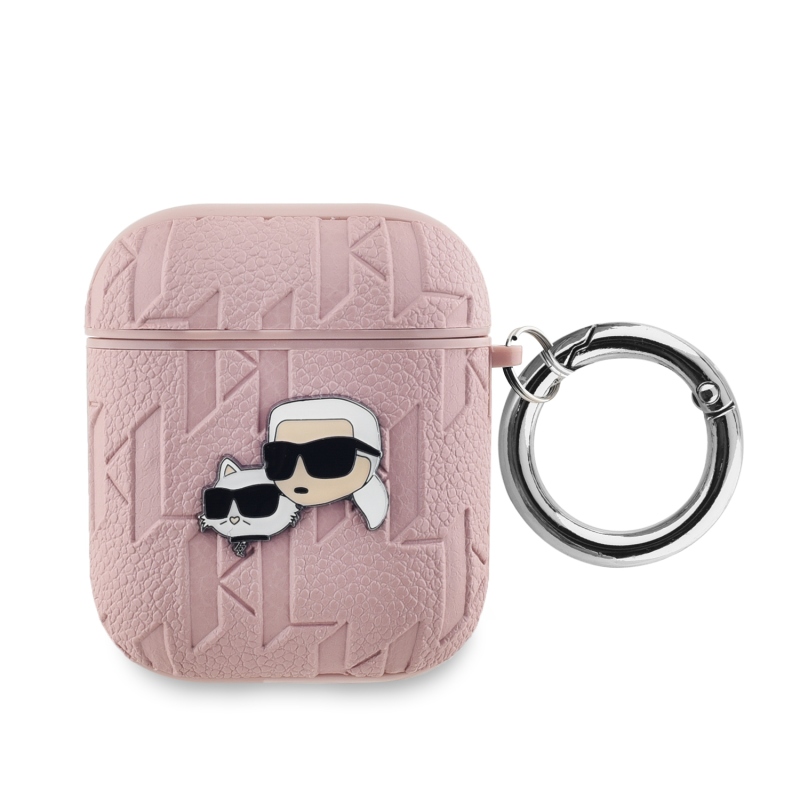 Karl Lagerfeld PU dombornyomott Karl és Choupette fejek tok az AirPods 1/2 rózsaszínhez