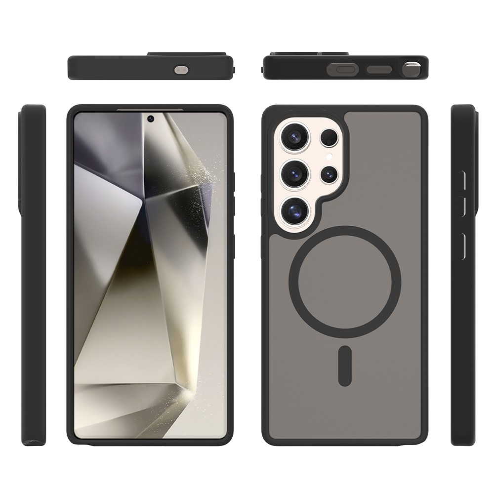 Bőr zselés tok fix hátlappal és MagSafe támogatással Samsung Galaxy S25 Ultra készülékhez - fekete