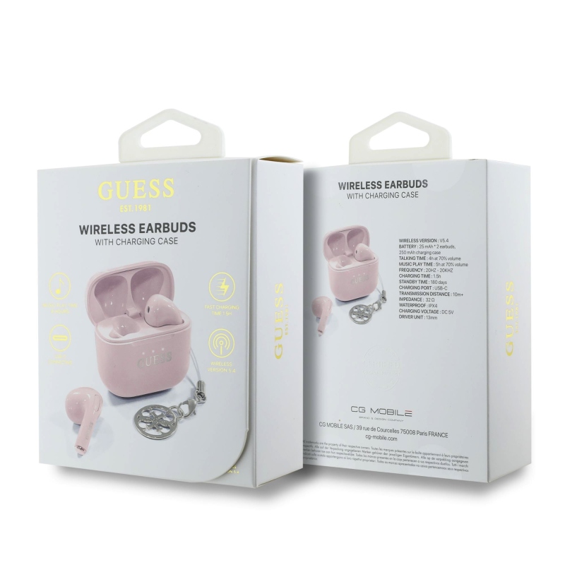 Guess Classic Logo Charm TWS vezeték nélküli fejhallgató rózsaszín