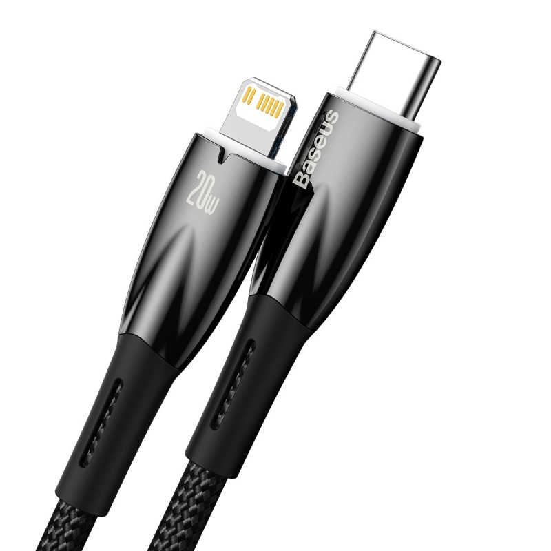 Baseus Glimmer sorozatú gyors töltő adatkábel USB-C - világítás 20W 1m Fekete