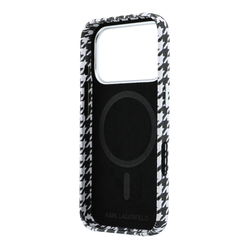 Karl Lagerfeld PU Houndstooth gyantalemez MagSafe hátlapi borító iPhone 17 Pro fekete színűhöz