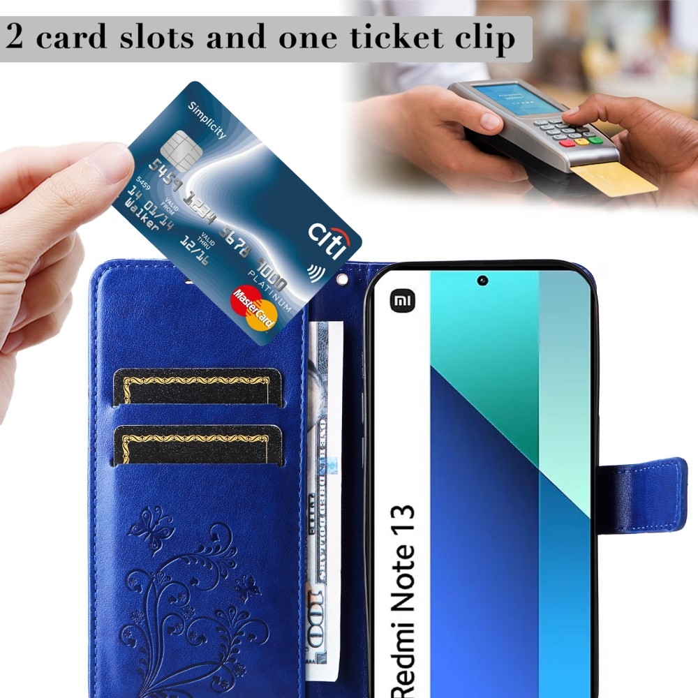 Nagy pillangó könyv tok Xiaomi Redmi Note 13-hoz - kék