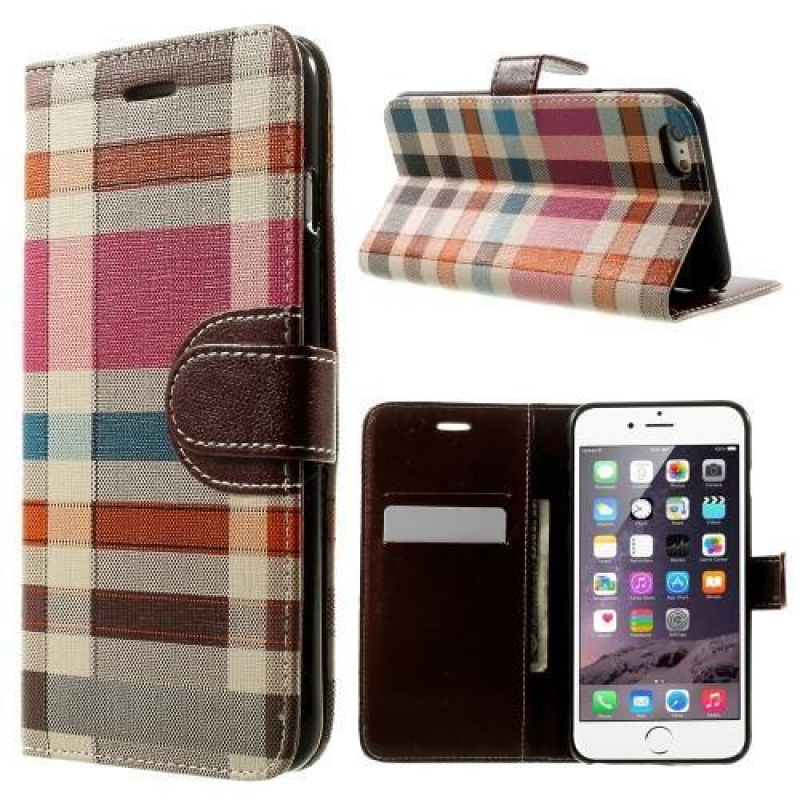 Check PU bőr könyvtáska iPhone 6s Plus és 6 Plus készülékhez - barna színben