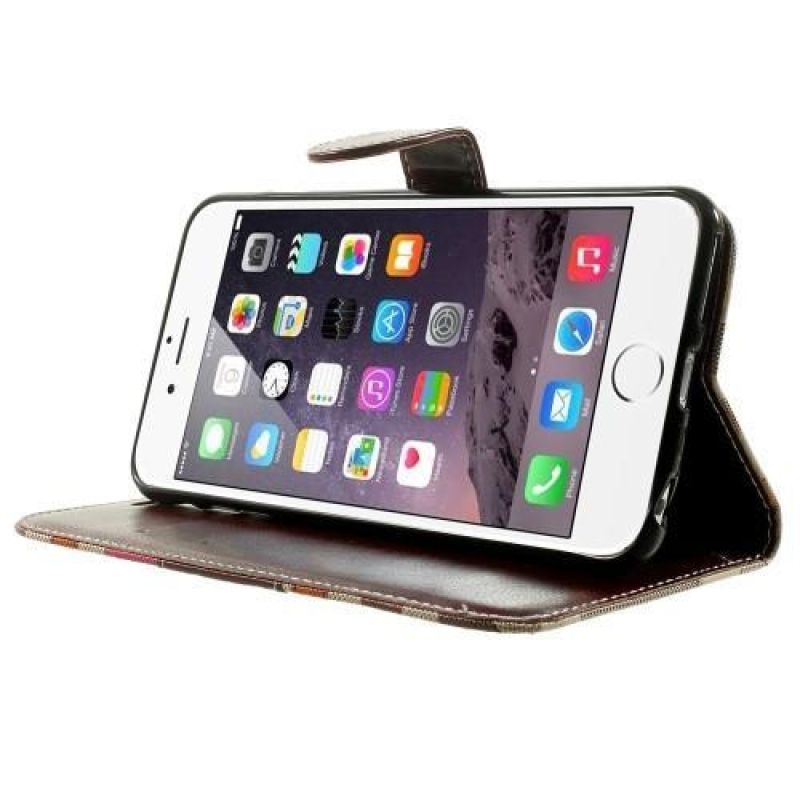 Check PU bőr könyvtáska iPhone 6s Plus és 6 Plus készülékhez - barna színben