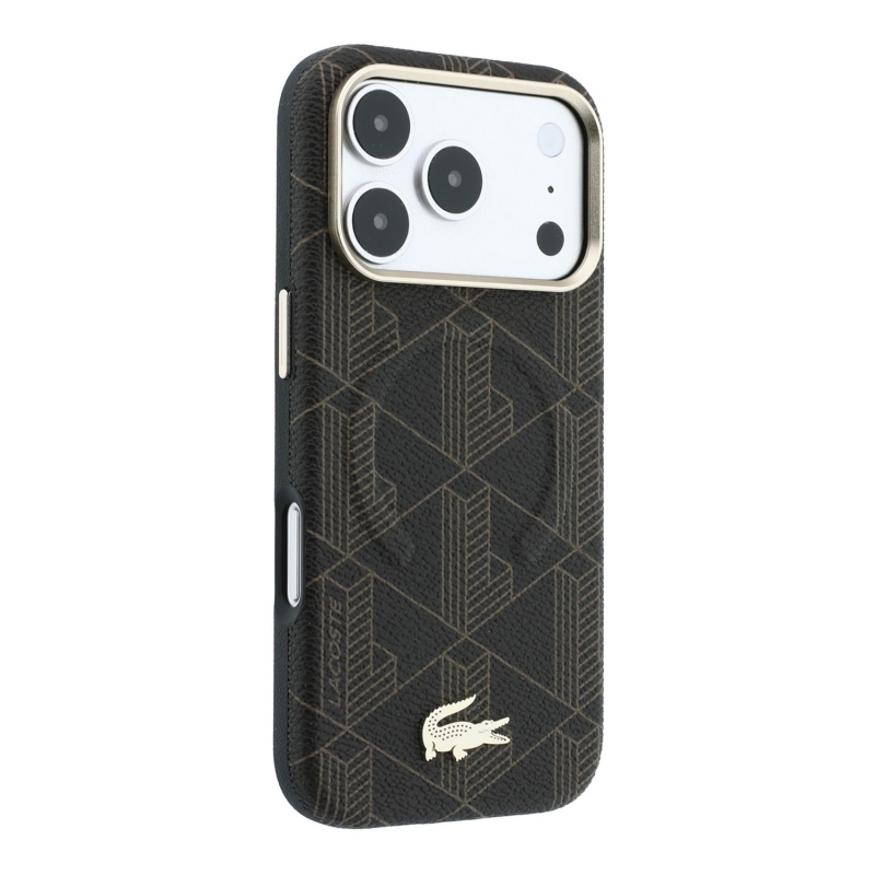 Lacoste PVC Semi Wrap Blend dombornyomott MagSafe hátsó tok iPhone 18 Pro Max-hoz, barna