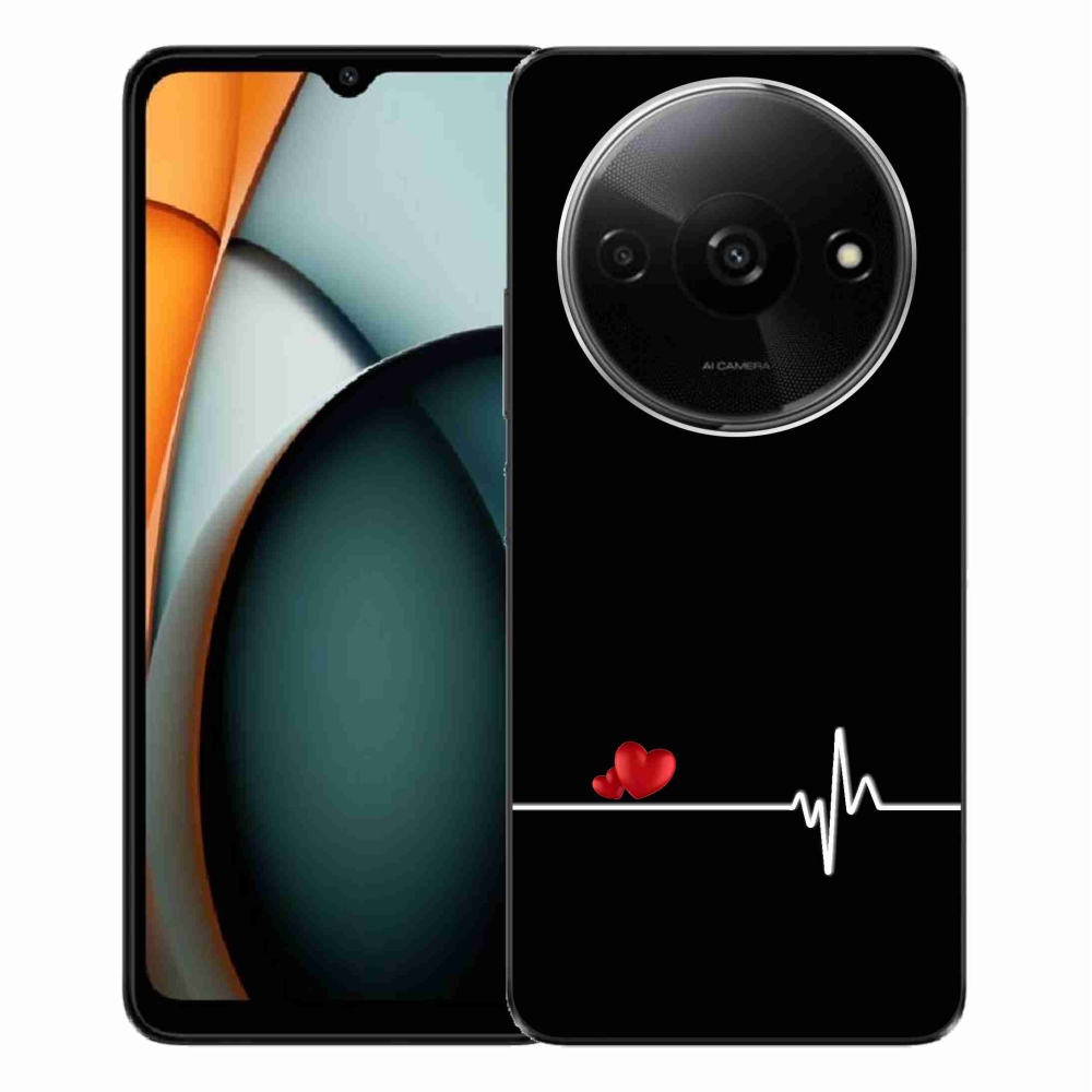 Gél borító mmCase a Xiaomi Redmi A3-hoz - szív és szívverés fekete háttérrel