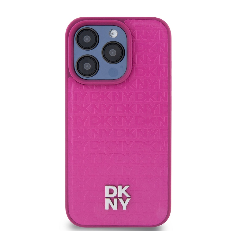 DKNY PU bőr Ismétlődő mintás Stack Logo Magsafe hátlap iPhone 15 Pro Max rózsaszínű iPhone 15 Pro Max számára