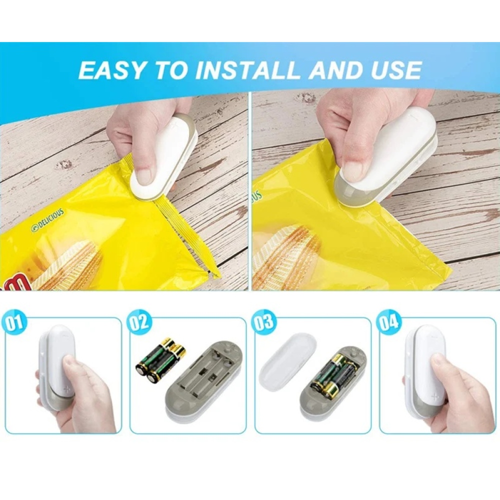 Kompakt, akkumulátoros élelmiszerzacskó-hegesztő – fehér