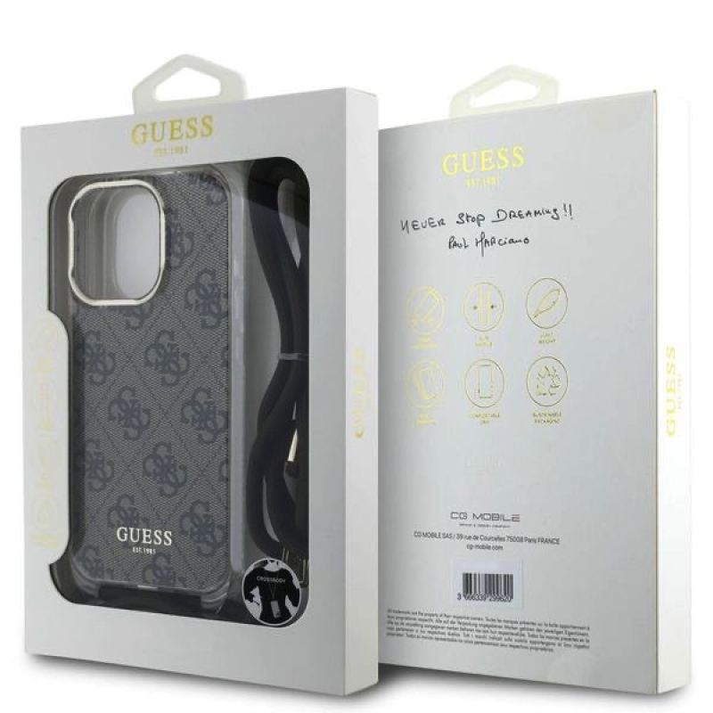 Guess IML 4G nyomtatott keresztszíj hátlap iPhone 16 Pro Max barna színű iPhone 16 Pro Max készülékre