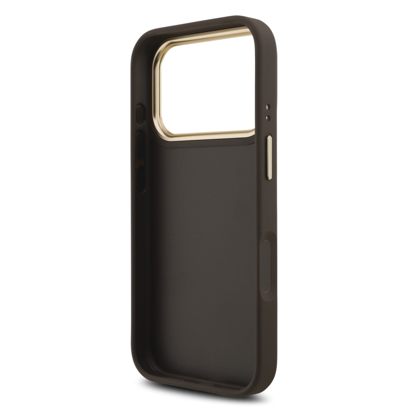 Guess PU bőr 4G fém logóval és arany kerettel ellátott hátsó tok iPhone 18 Pro-hoz, barna