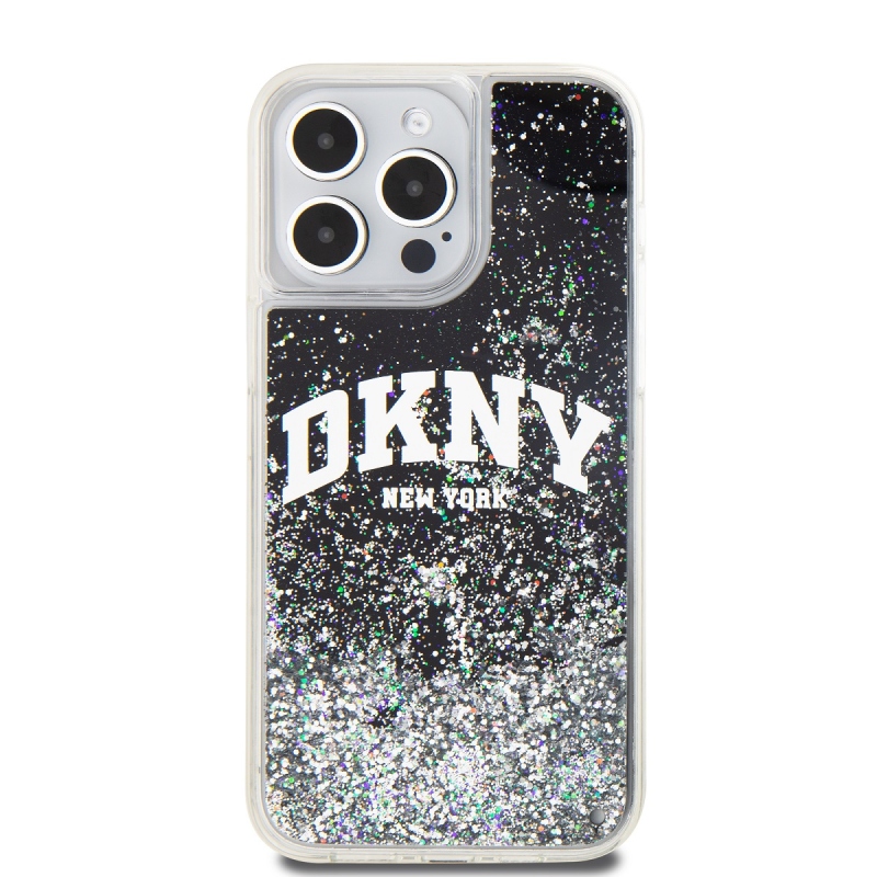 DKNY Liquid Glitter Arch Logo hátlap iPhone 14 Pro Max-hoz Fekete