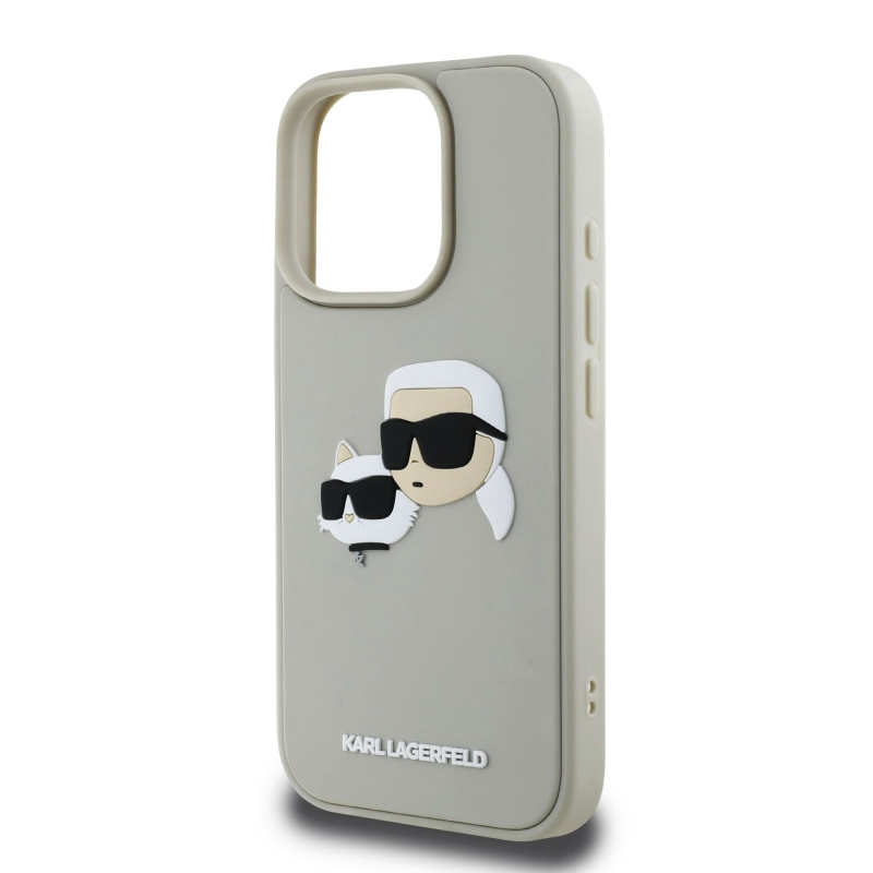 Karl Lagerfeld 3D gumiból készült duplafejű hátlap iPhone 16 Pro bézs színűre