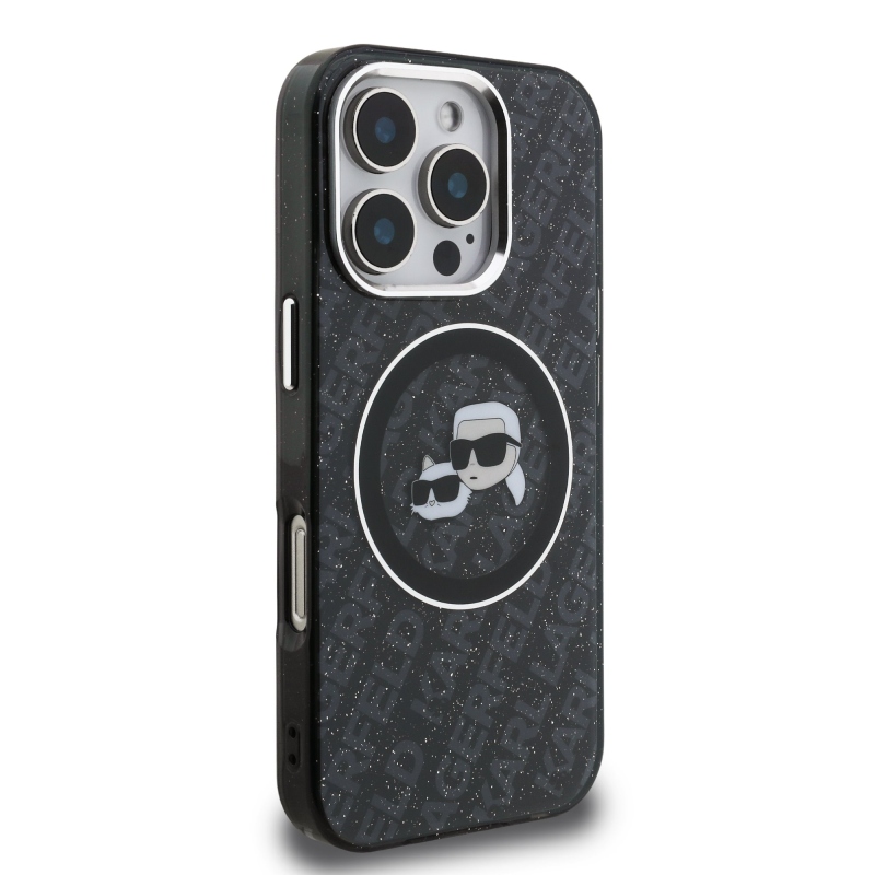 Karl Lagerfeld IML K&CH Heads Ismételt logó MagSafe hátlapi borító iPhone 16 Pro-hoz Fekete