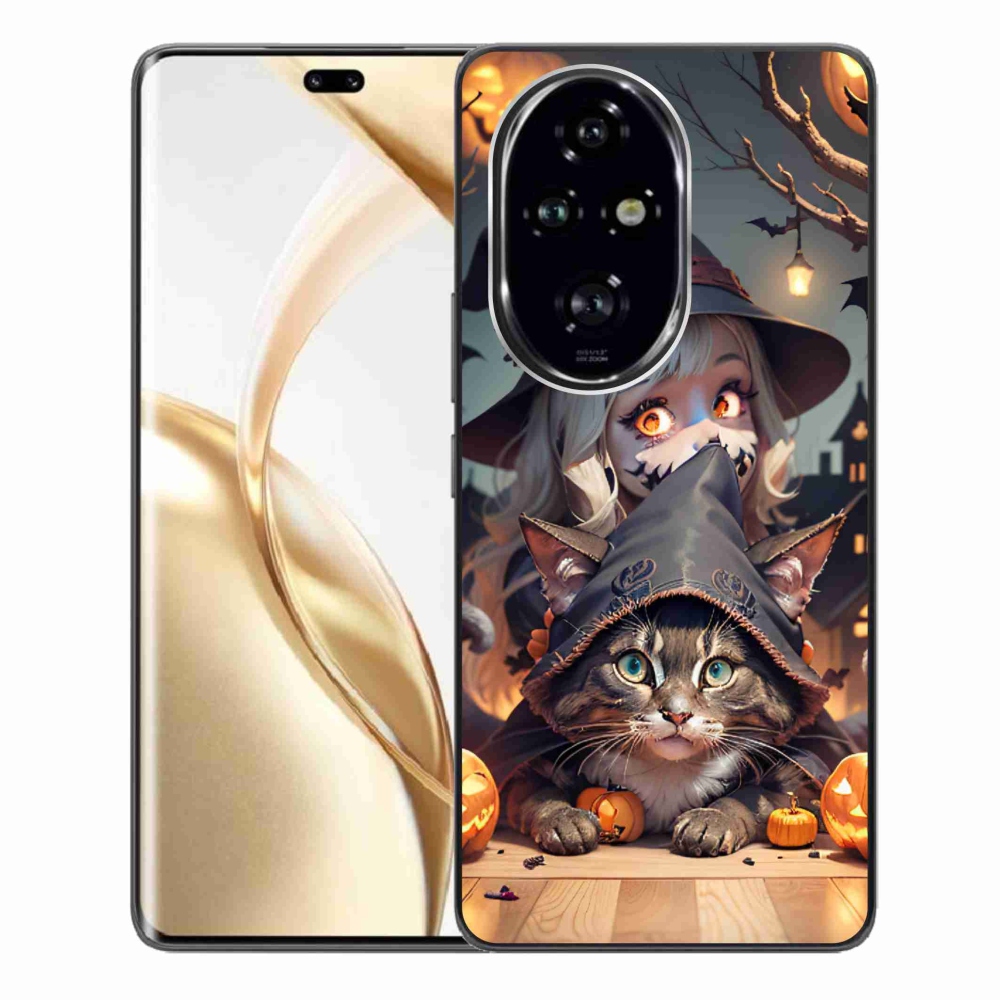 Zselés borítás mmCase a Honor 200 Pro 5G számára - boszorkány macskával