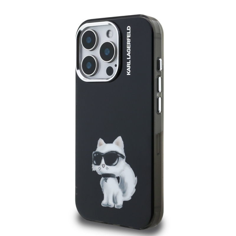 Karl Lagerfeld IML Aquarelle Choupette hátlap iPhone 15 Pro Max-hoz Fekete
