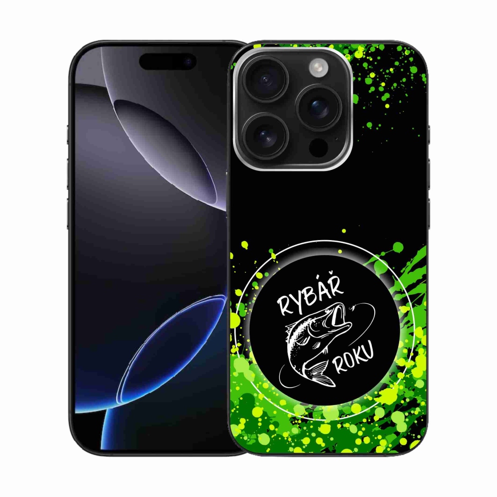 Zselés borítás mmCase iPhone 16 Pro készülékhez - Az év horgásza fekete háttérrel