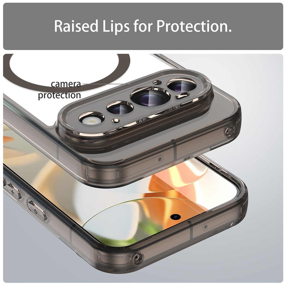 Átlátszó, merev hátlapos és MagSafe-kompatibilis gél tok a Google Pixel 11-hez – fekete