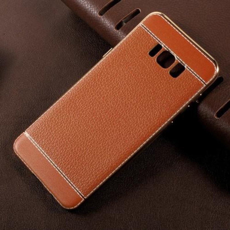 Gél szövet tok PU bőr hátlappal Samsung Galaxy S8 Plus készülékhez - barna és narancssárga színben
