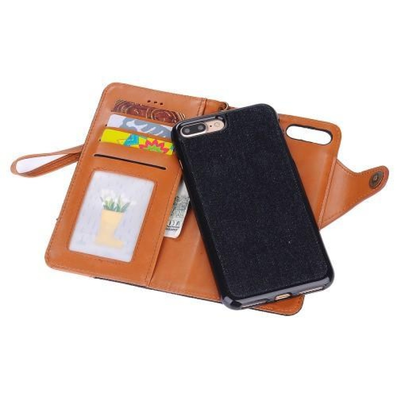 Textilszövet/PU bőr tok levehető tartozékkal iPhone 7 Plus és 8 Plus készülékhez - fekete