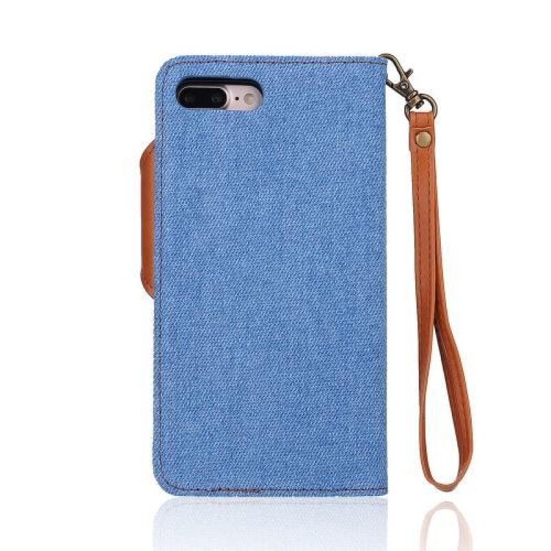 Textilszövet/PU bőr tok levehető tartozékkal iPhone 7 Plus és 8 Plus készülékhez - világoskék színben