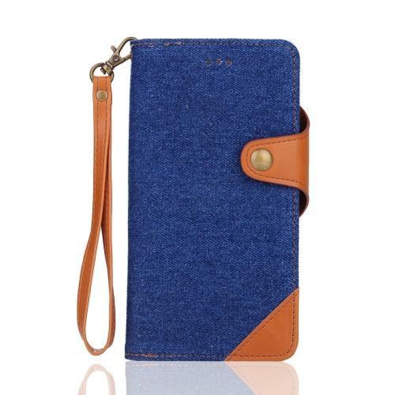 Textilszövet/PU bőr tok levehető tartozékkal iPhone 7 Plus és 8 Plus készülékhez - sötétkék