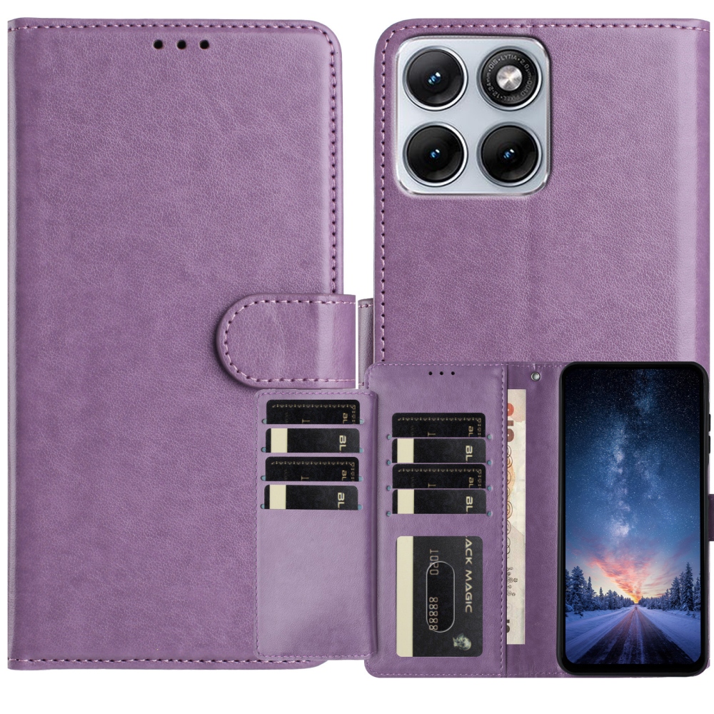 A Motorola Edge 70 Fusion 5G - lila színű, rögös könyvtáska a Motorola Edge 70 Fusion 5G-hez