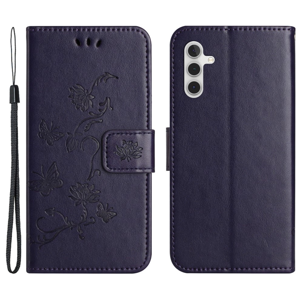 Virágos könyv tok Samsung Galaxy S24 készülékhez - sötét lila