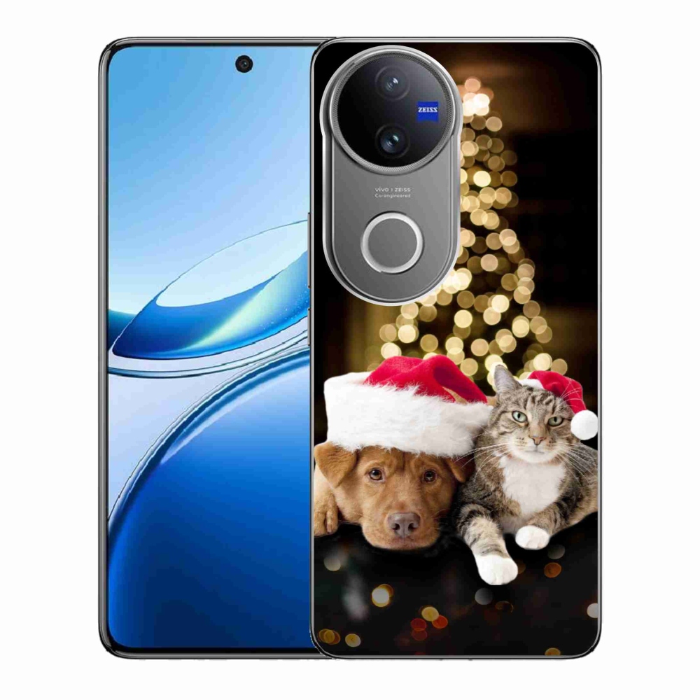 Gél borító mmCase a Vivo V50 5G-n - Karácsonyi kutya és macska