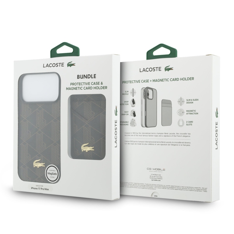 Lacoste PVC Blend MagSafe hátlap + pénztárca iPhone 17 Pro Max-hoz Barna barna