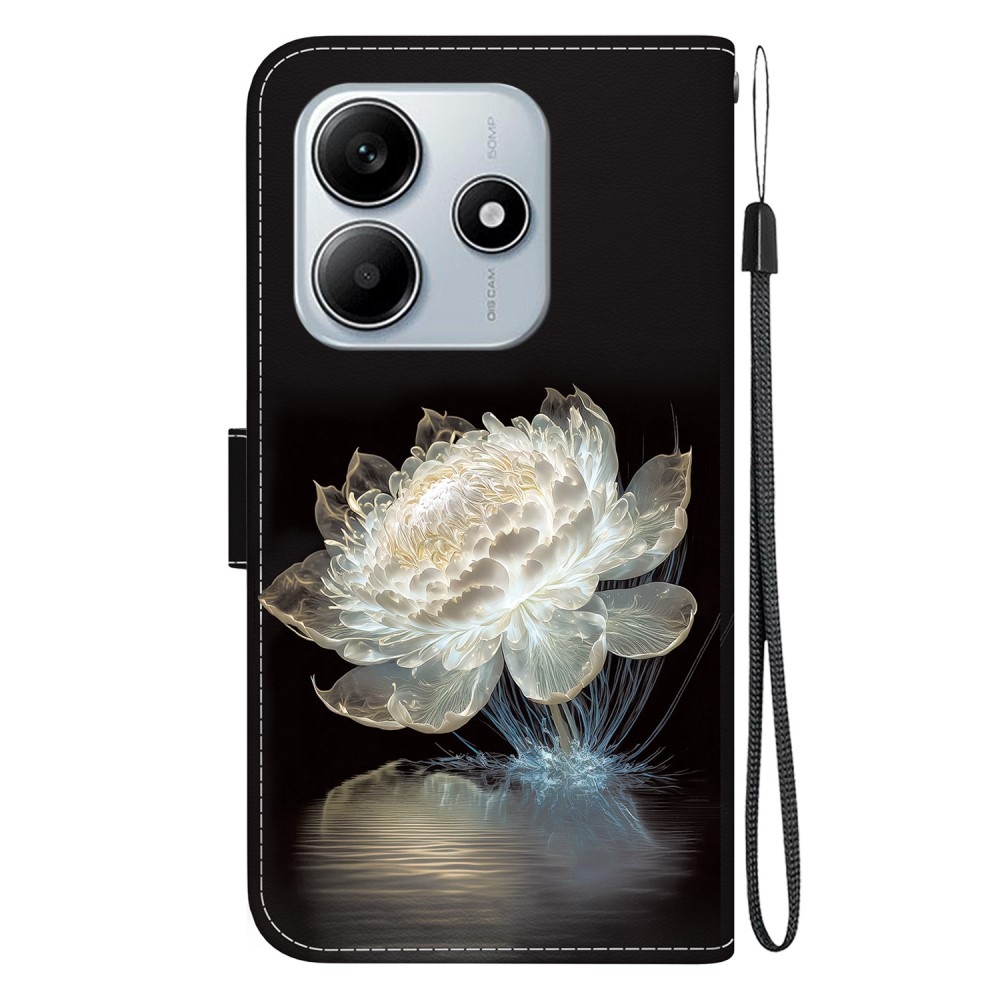 Printern könyv tok Xiaomi Redmi Note 14 5G - fehér pünkösdi rózsafa