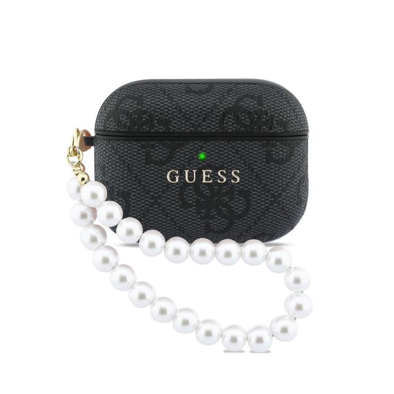 Guess PU 4G Classic Logo Pearl szíjas tok AirPods Pro 3-hoz, fekete