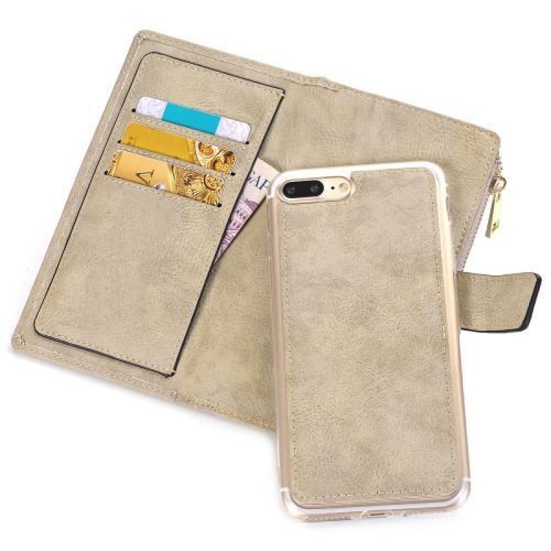 Convert PU bőr tok levehető markolattal iPhone 8 Plus és 7 Plus készülékhez - khaki színű
