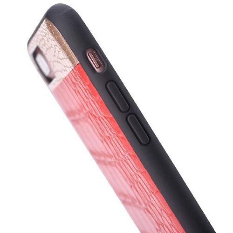 Coom zselés tok valódi bőrrel borított, krokodil mintás iPhone 7 és 8 - piros