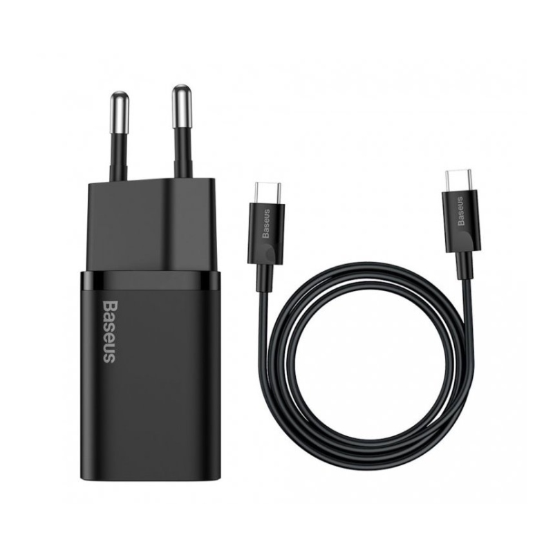 Baseus TZCCSUP-L01 Super Si gyorstöltő USB-C 25W + adatkábel USB-C USB-C-re 1m Fekete