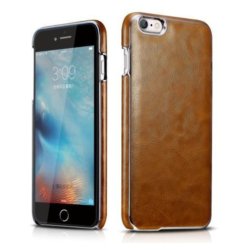 Coty műanyag tok PU bőr hátlappal iPhone 6 Plus és 6s Plus készülékhez - világosbarna színben