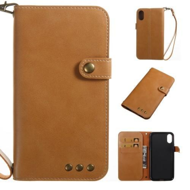 Fedél elegáns PU bőr tok iPhone X készülékhez - világosbarna színben