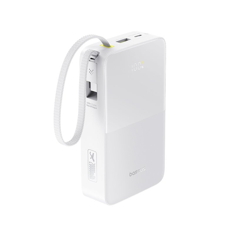 Baseus EnerFill FC51 Bipow 2 Pro 22,5 W-os powerbank beépített kábellel, 20 000 mAh, Moon White