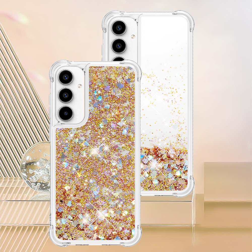 Glitter zselés homokóra tok Samsung Galaxy A55 5G - arany/szív