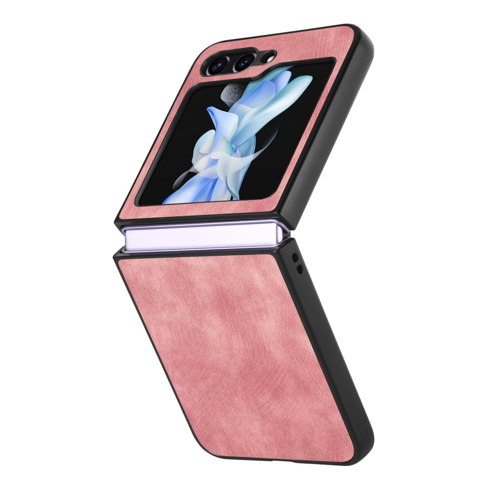 Vintage műanyag borító műbőrrel Samsung Galaxy Z Flip6 5G készülékhez - rózsaszín