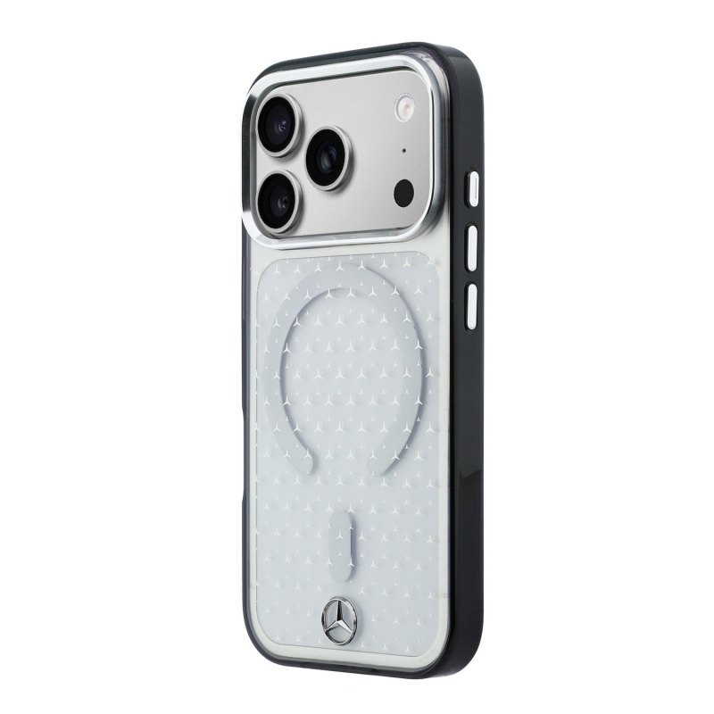 Mercedes PC/TPU „Star Pattern” MagSafe hátsó tok iPhone 18 Pro Max-hoz, átlátszó/fekete