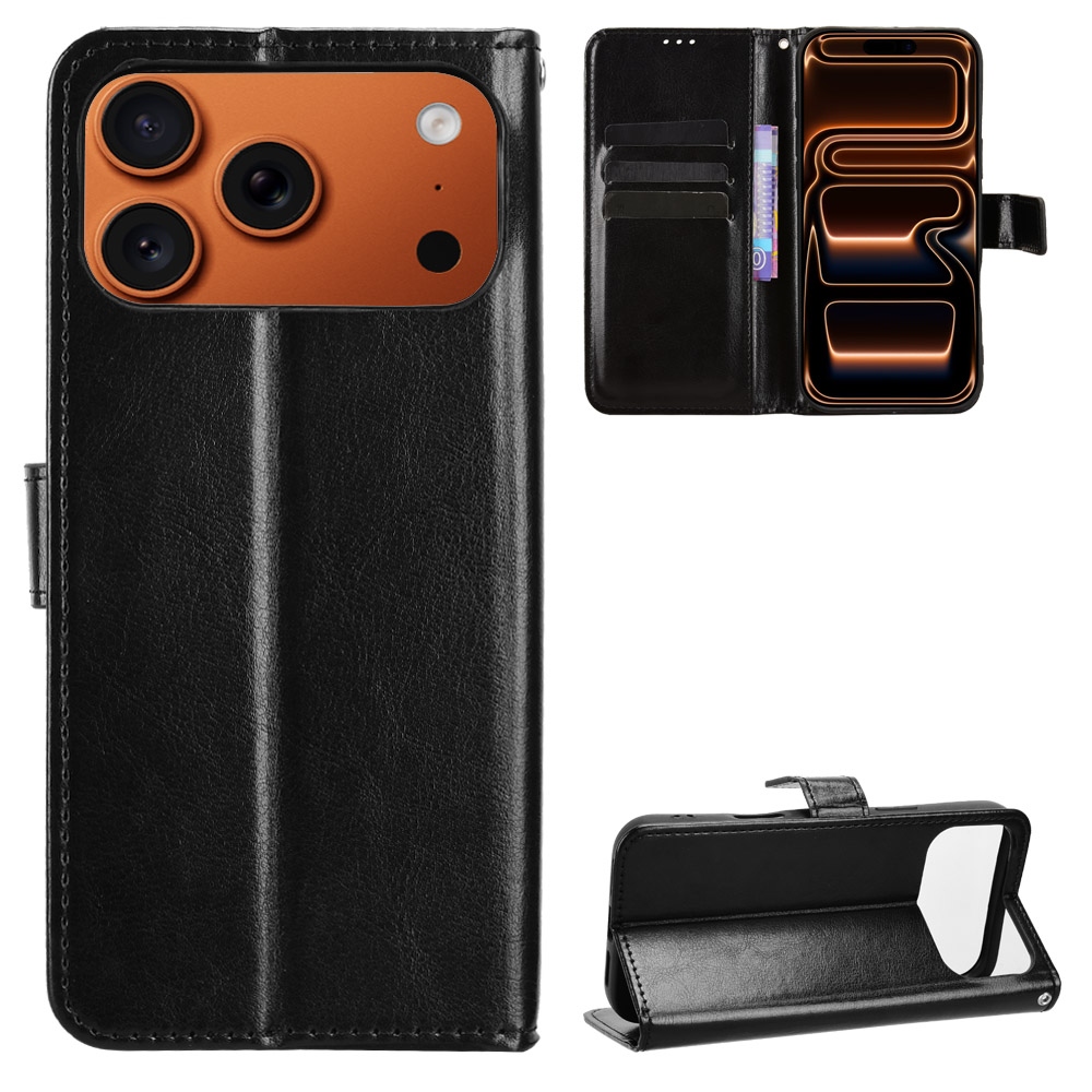 Crazy könyvformájú tok iPhone 18 Pro Max/17 Pro Max-hoz – fekete