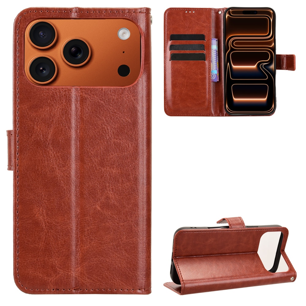 Crazy könyvformájú tok iPhone 18 Pro Max/17 Pro Max-hoz – barna