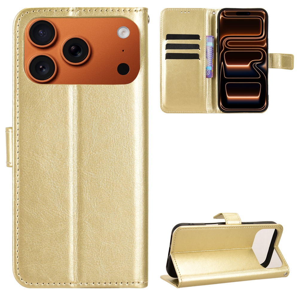 Crazy könyvformájú tok az iPhone 18 Pro Max/17 Pro Max-hoz – arany