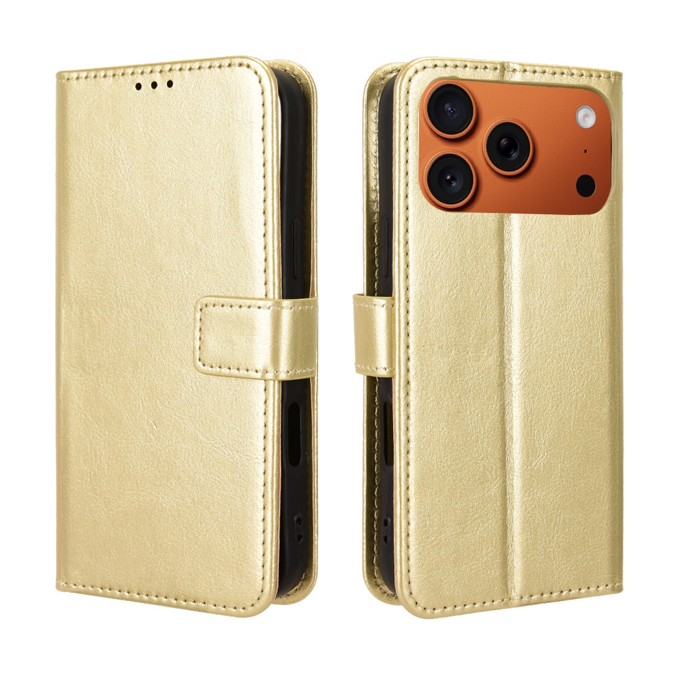 Crazy könyvformájú tok az iPhone 18 Pro Max/17 Pro Max-hoz – arany