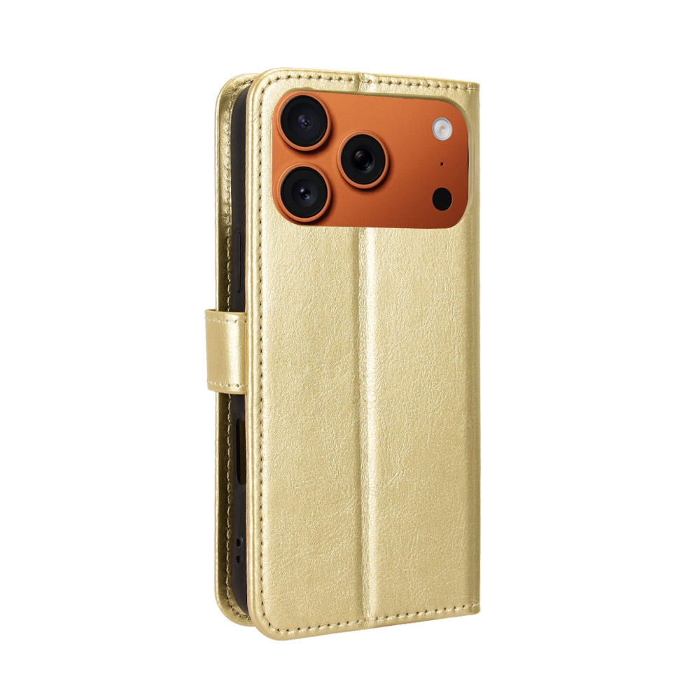 Crazy könyvformájú tok az iPhone 18 Pro Max/17 Pro Max-hoz – arany