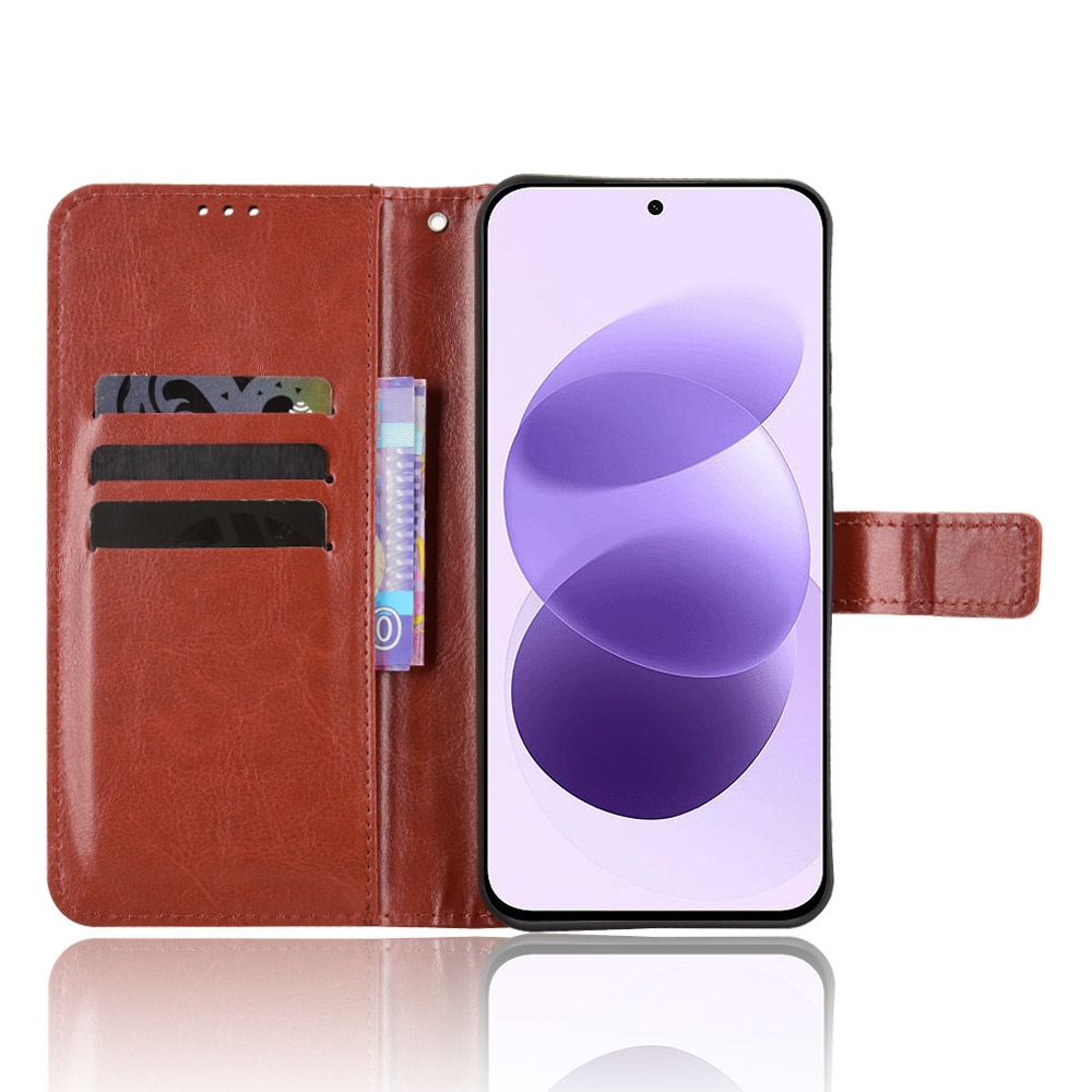 Crazy könyvformájú tok a Xiaomi Redmi Note 17 4G/5G-hez – barna