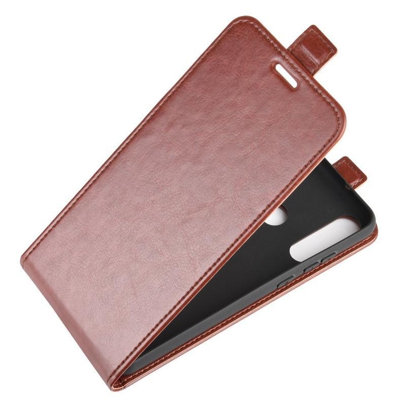 Őrült PU bőr flip tok Huawei Y6p-hez - barna